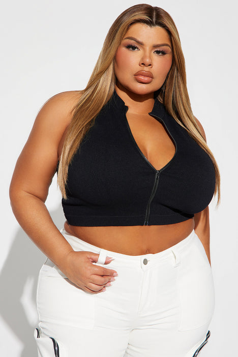 Zoe Zip Up Seamless Top - Black