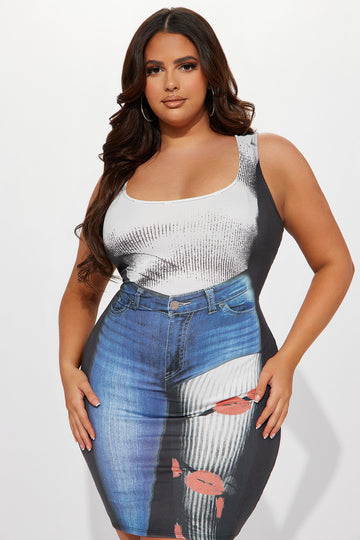 Fashion nova plus size denim dress discount