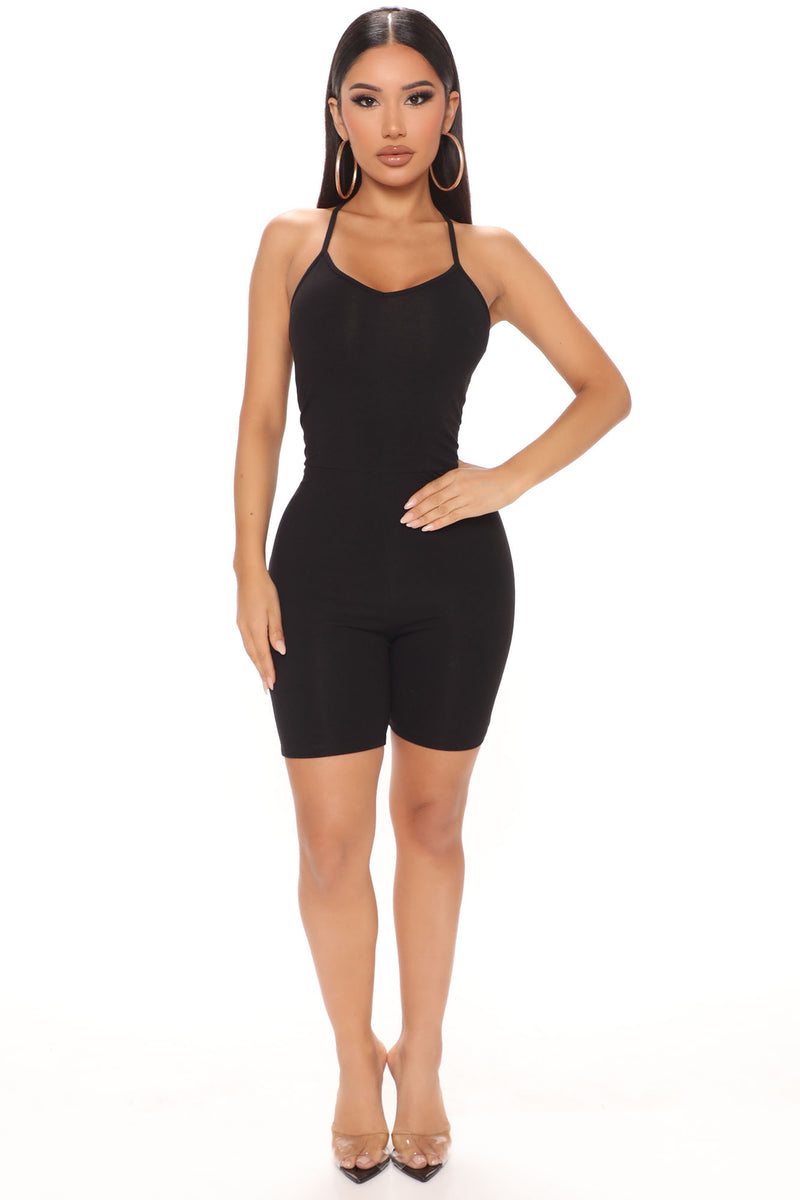 Amber Strappy Biker Short Romper - Black | Fashion Nova, Rompers ...