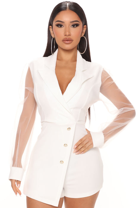 White shop blazer romper