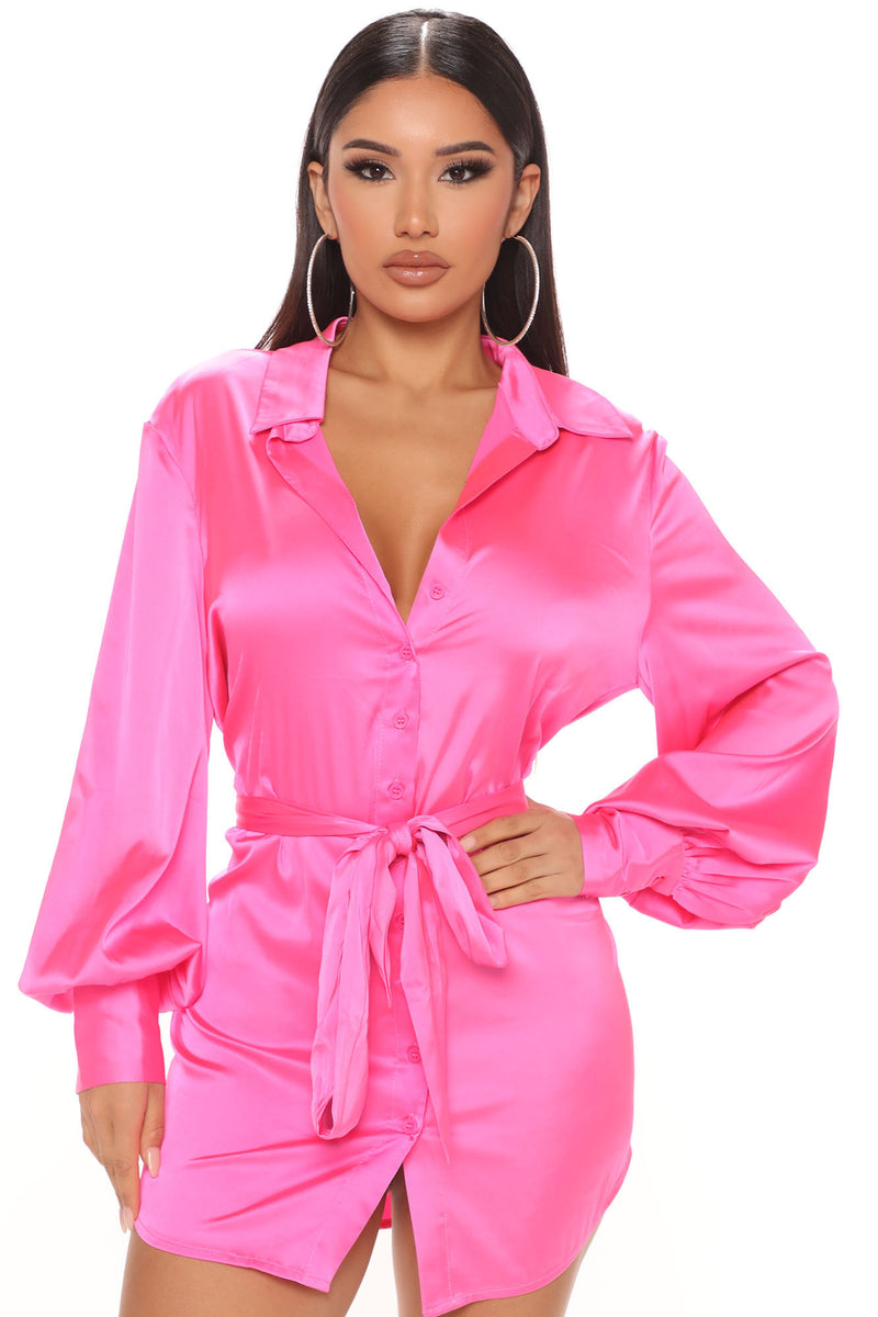 Petite Elyse Satin Shirt Dress - Hot Pink | Fashion Nova, Dresses ...