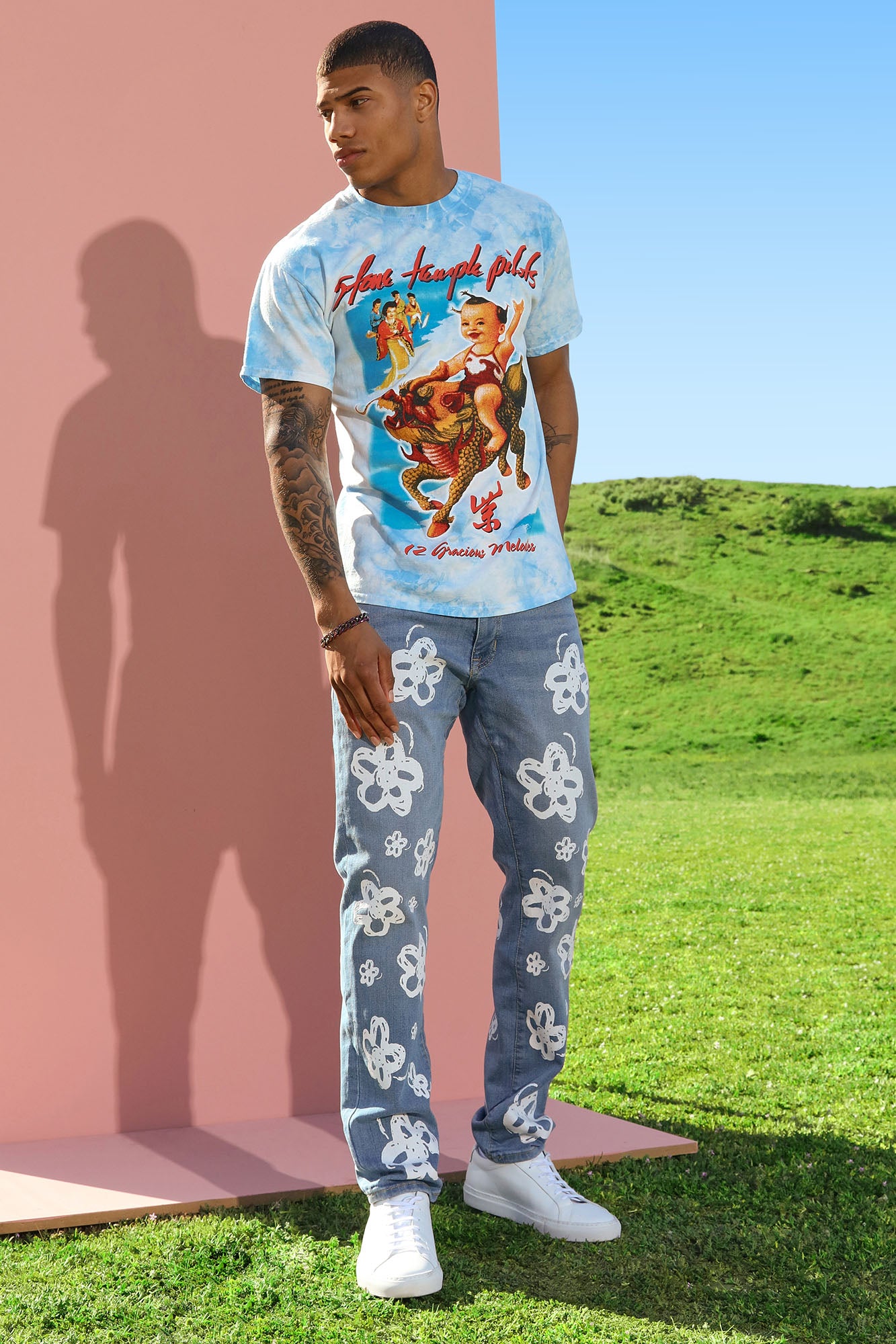 Floral print jeans mens hotsell