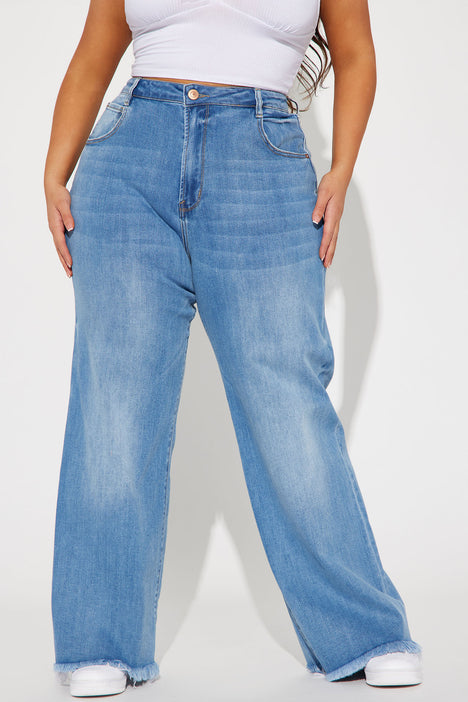 Can't Be Bothered Soft Stretch Wide Leg Jean - Medium Wash