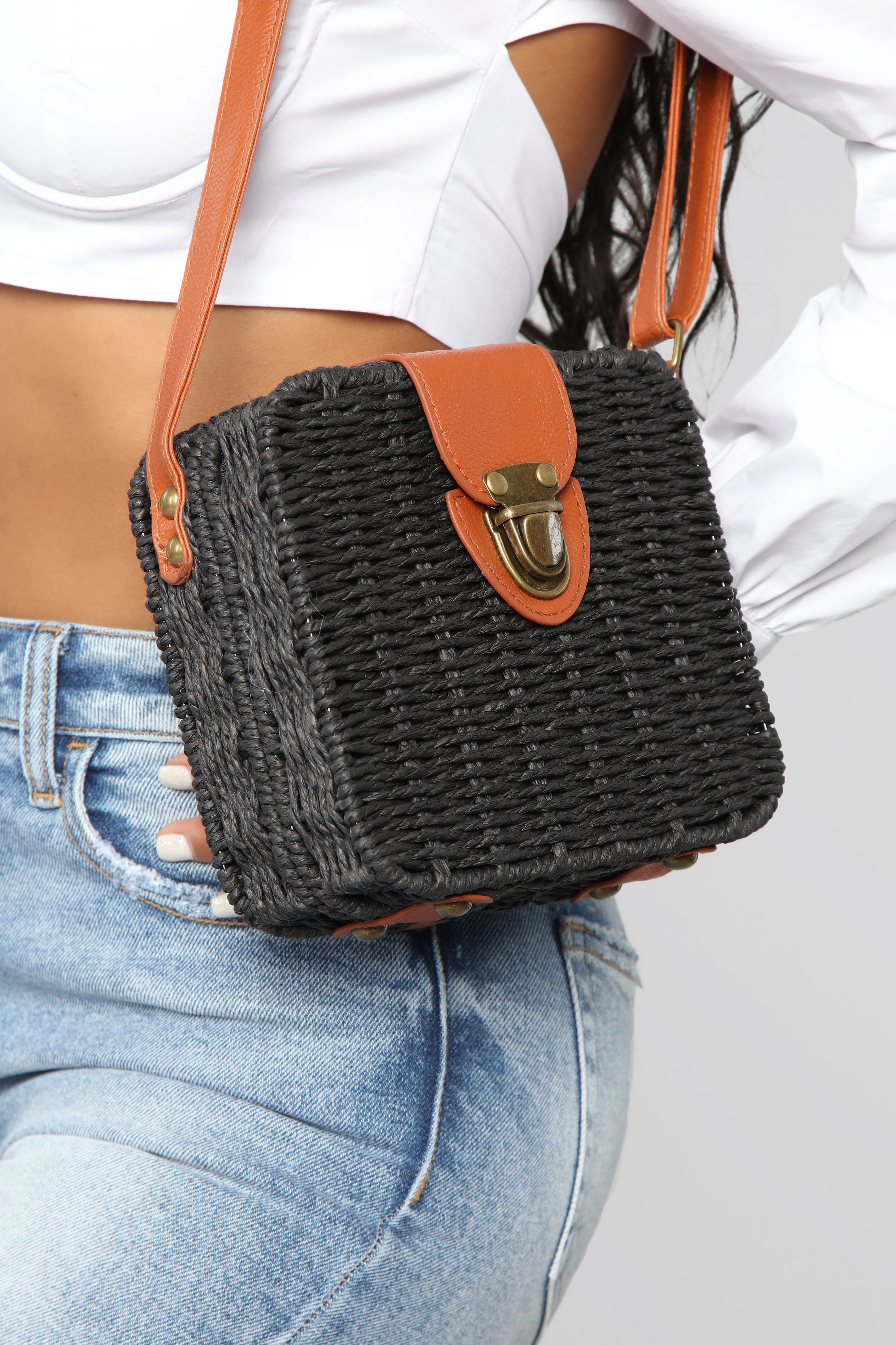 Black straw crossbody 2025 bag