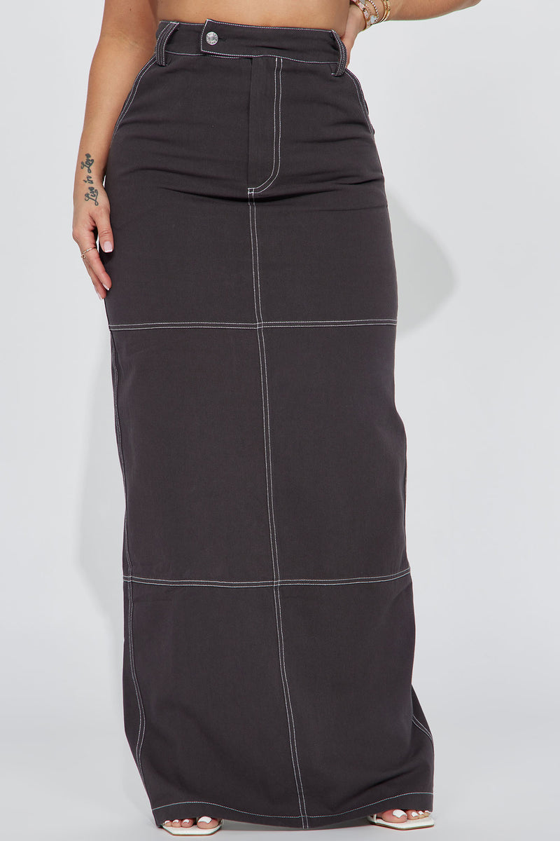 Trouble Starter Contrast Stitch Maxi Skirt - Charcoal | Fashion Nova ...