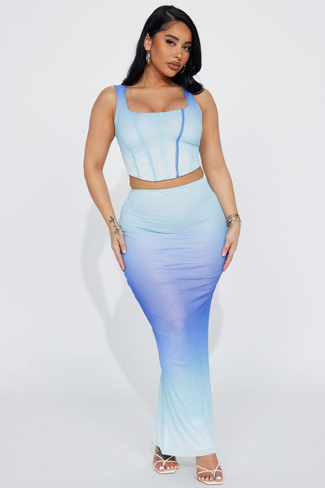 Fun Summer Night Skirt Set Blue combo
