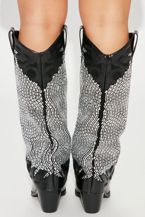 Bella Embellished Cowboy Boots Black Fashion Nova Shoes