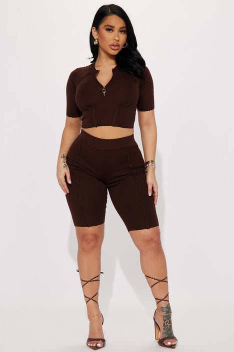 It Won t Stop Biker Short Set Brown