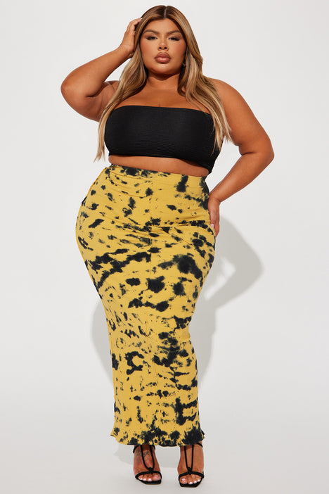 Unique Find Acid Wash Maxi Skirt Mustard combo Fashion Nova