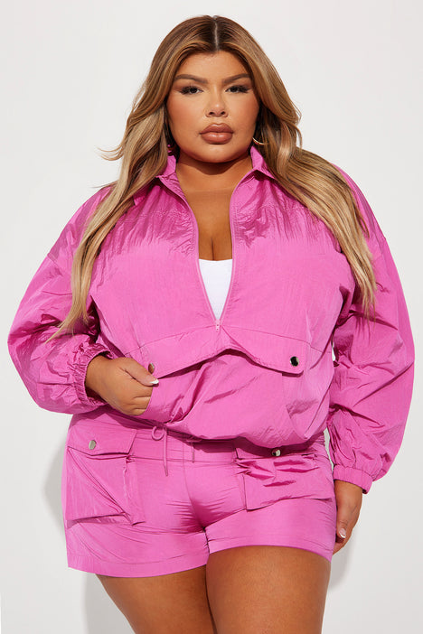Plus size windbreaker outlet short set