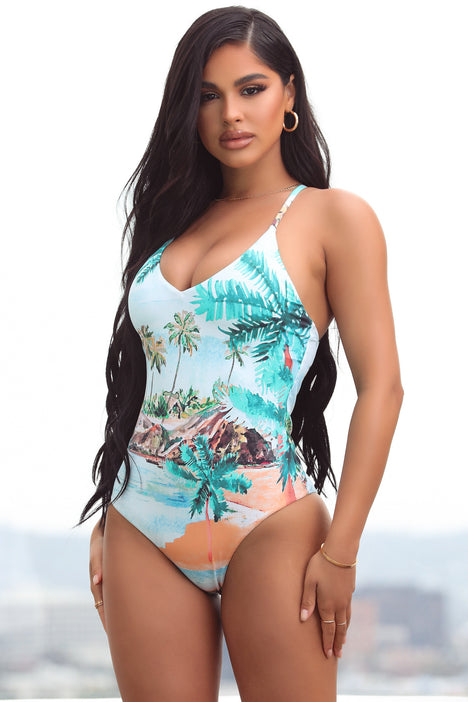 Vintage Beach One Piece Swimsuit Green combo Fashion Nova