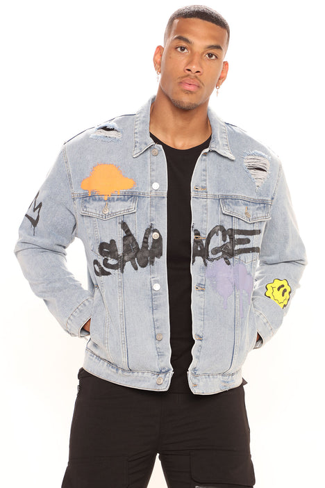 Graffiti denim hotsell jacket mens
