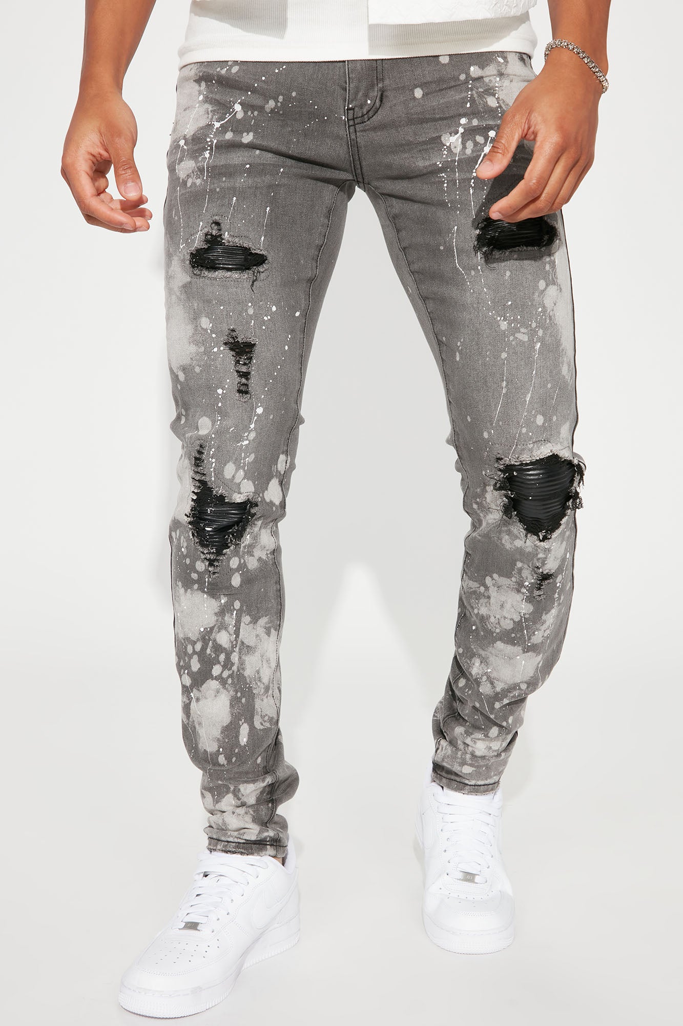 Splattered With Paint Moto Stacked Skinny Jeans Black Wash