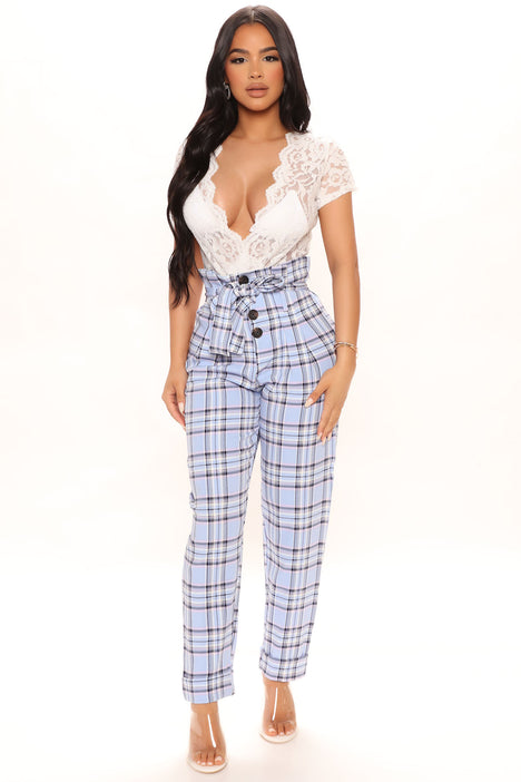 Plaid With Your Emotions Pants Blue combo Fashion Nova Pants