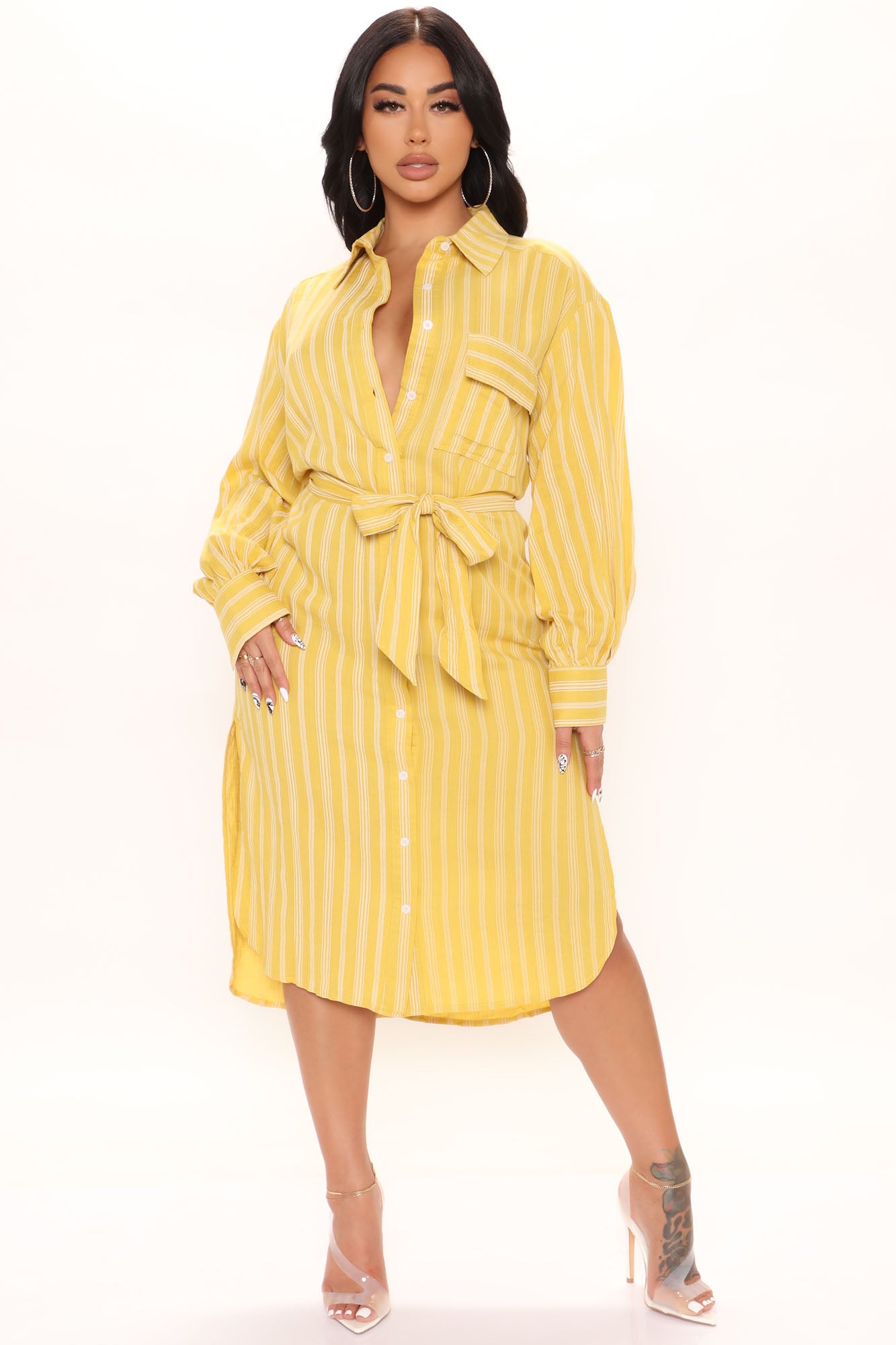 Spring Picnics Shirt Dress Yellow