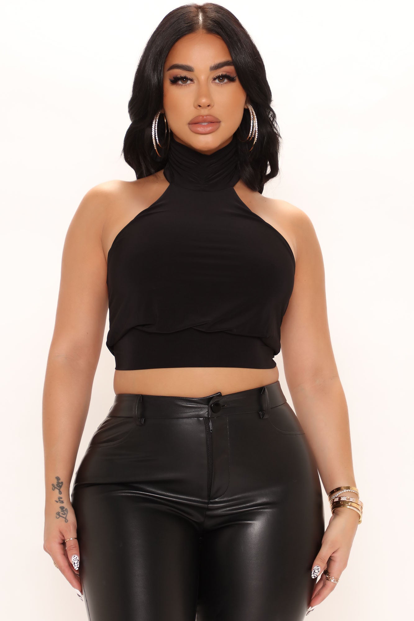 Ready For You Mock Neck Halter Top Black