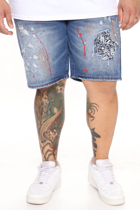 Mens denim hot sale shorts distressed