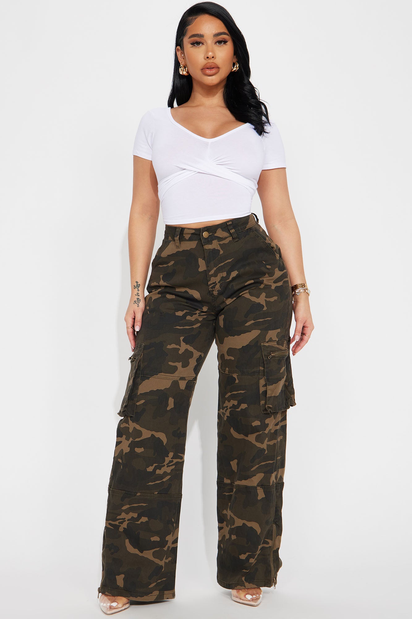 Give It Up Camo Cargo Pant Olive combo