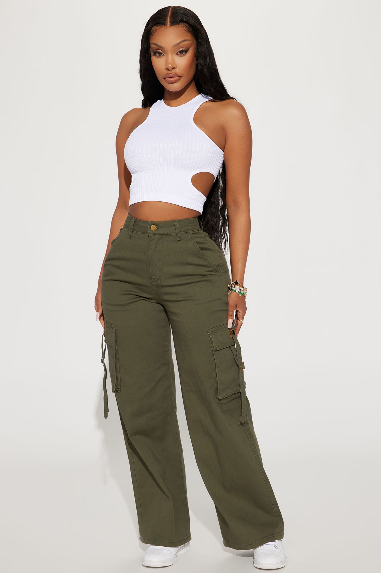 Cargo Pants Women Cute Pants Baggy Straight Wide Leg Pants with Pockets Y2k  Streetwear Army Green at Amazon Women's Clothing store