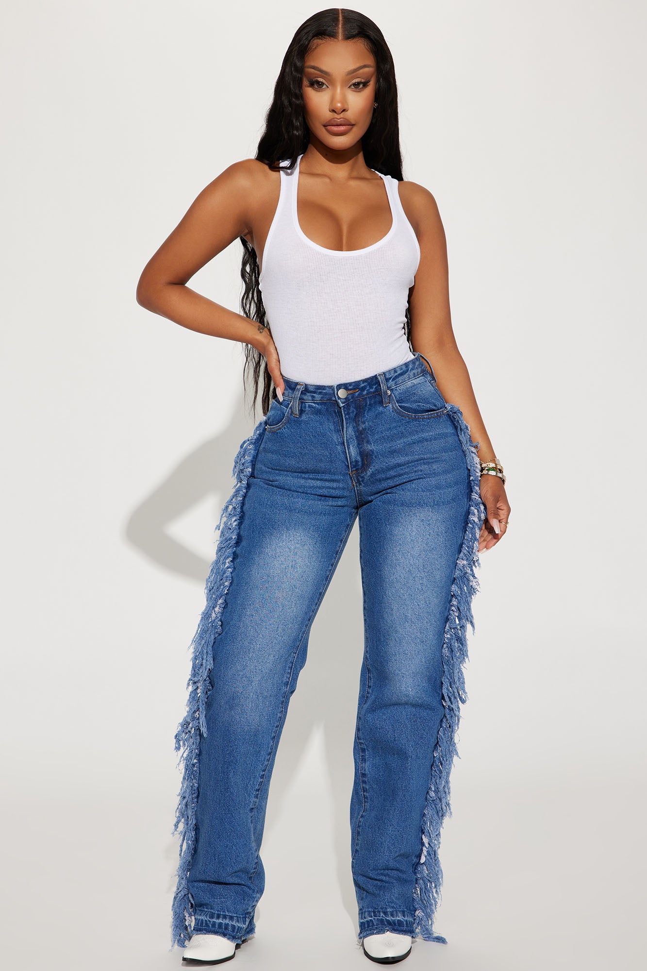 Fashion nova fringe jeans hotsell