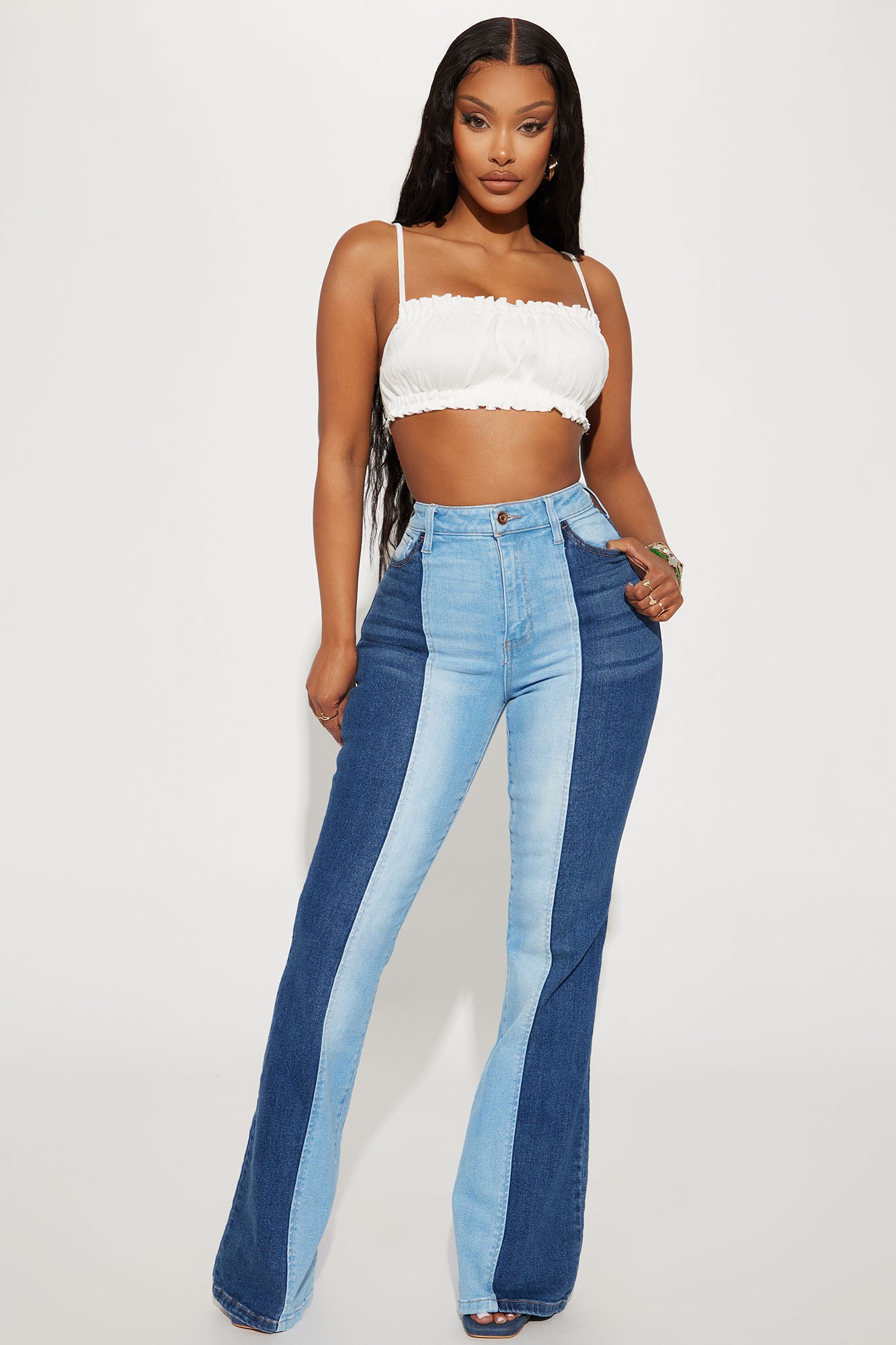 Your Rules Two Tone Flare Jean - Dark Wash