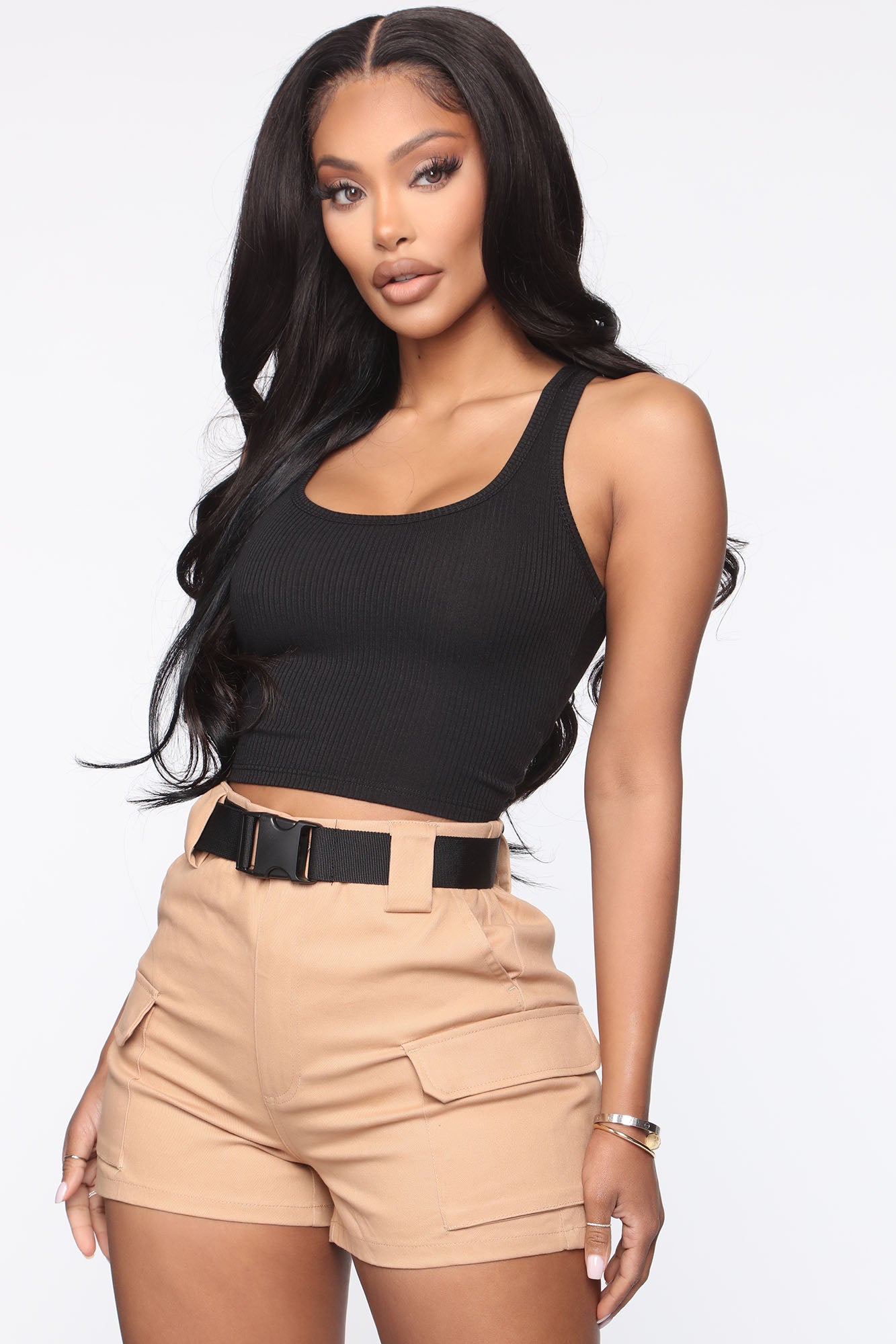 Khaki shorts with clearance belt