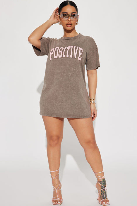 Positive Vibes T Shirt Dress Brown