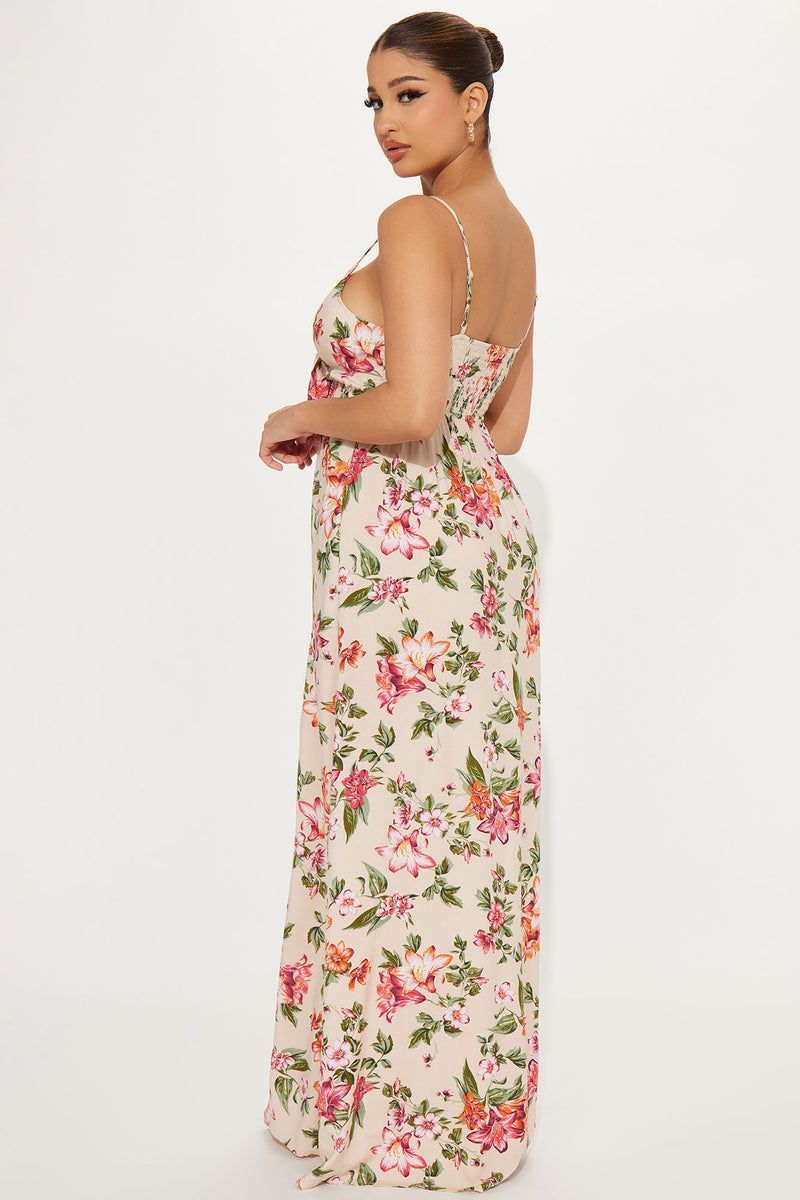 Floral High Slit Maxi Dress - Tan | Fashion Nova, Dresses | Fashion Nova