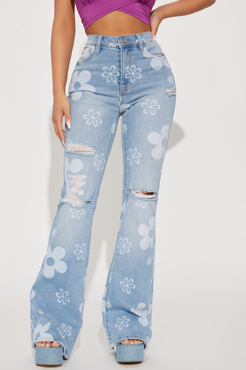 Blooming Floral Stretch Flare Jean - Light Wash | Fashion Nova, Jeans ...