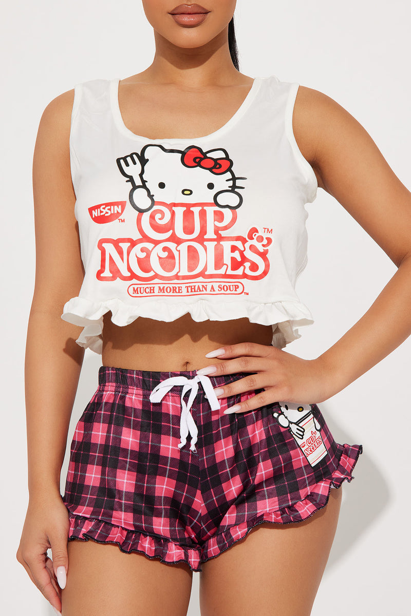 Hello Kitty X Cup Noodle Plaid PJ Short Set - White/combo | Fashion ...