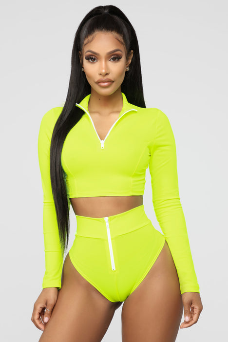 Water Sports III Long Sleeve Bikini - Neon Yellow