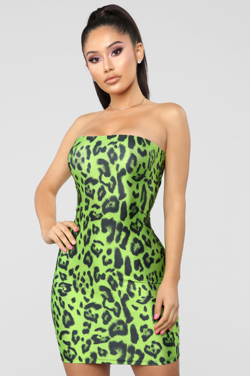 Just Too Wild Animal Print Tube Dress - Green/Black | Fashion Nova ...