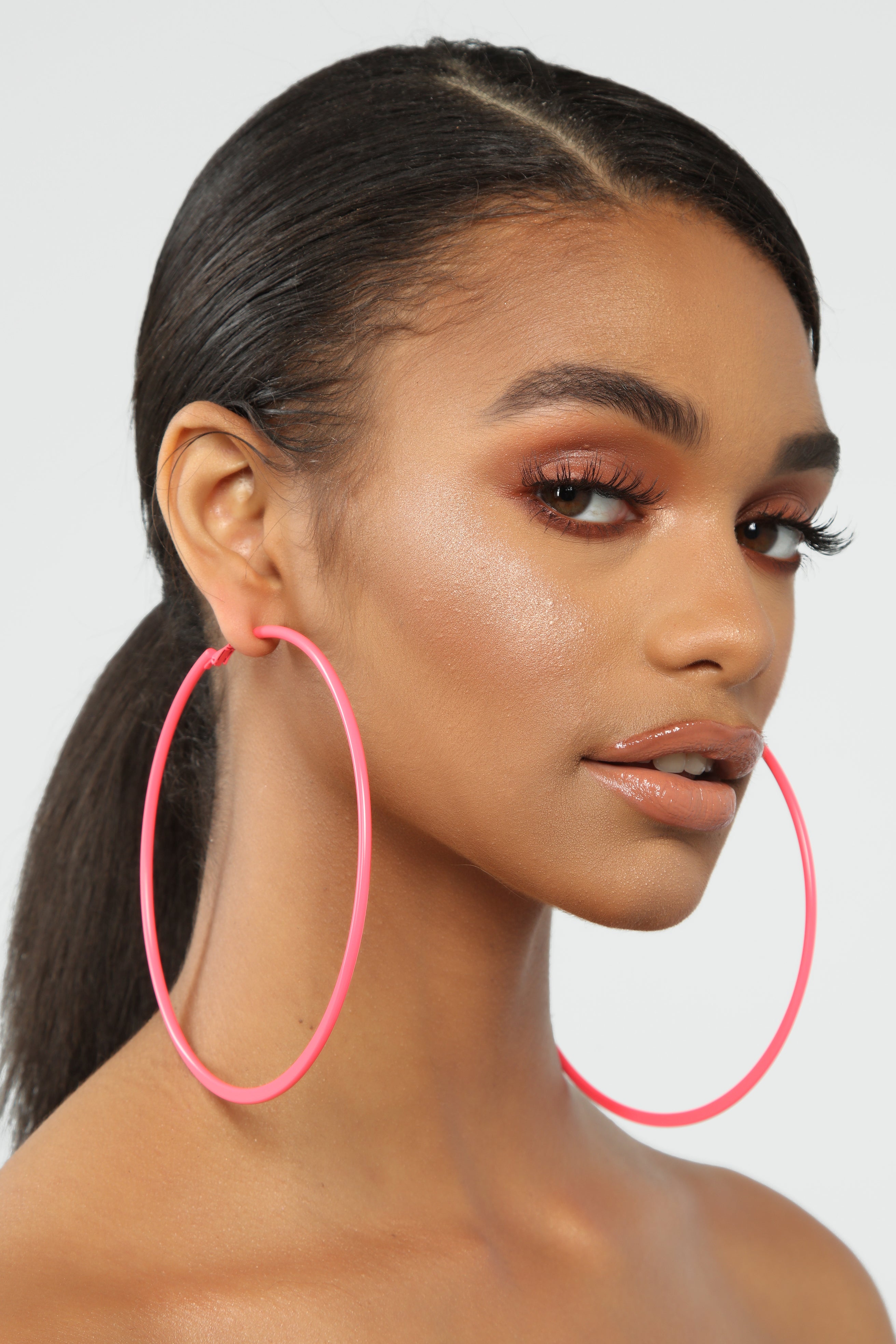 Neon pink cheap hoop earrings