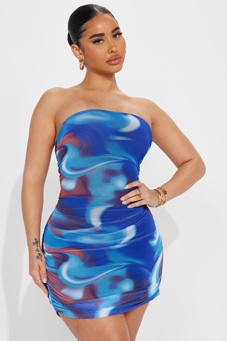 Kacy Mesh Mini Dress Blue combo Fashion Nova Dresses