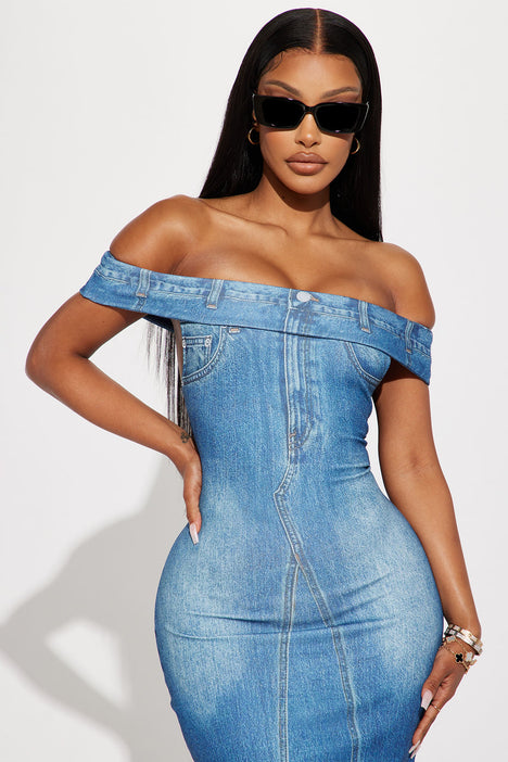 Lennon Printed Midi Dress Denim Fashion Nova Dresses