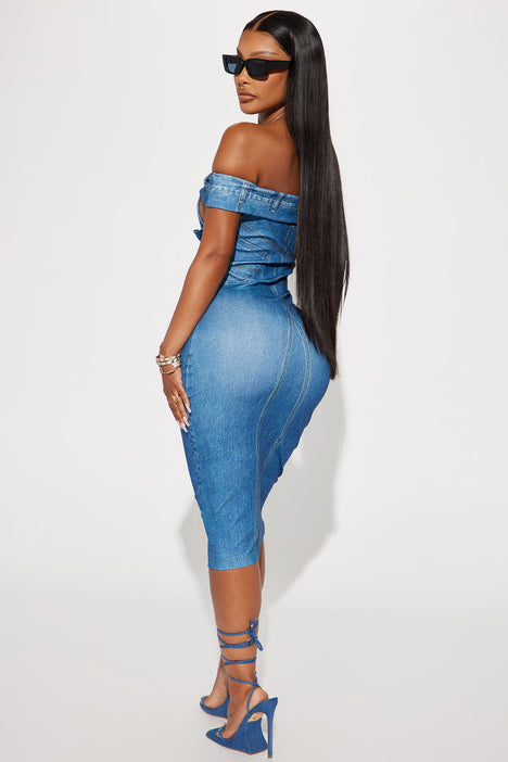 Lennon Printed Midi Dress Denim
