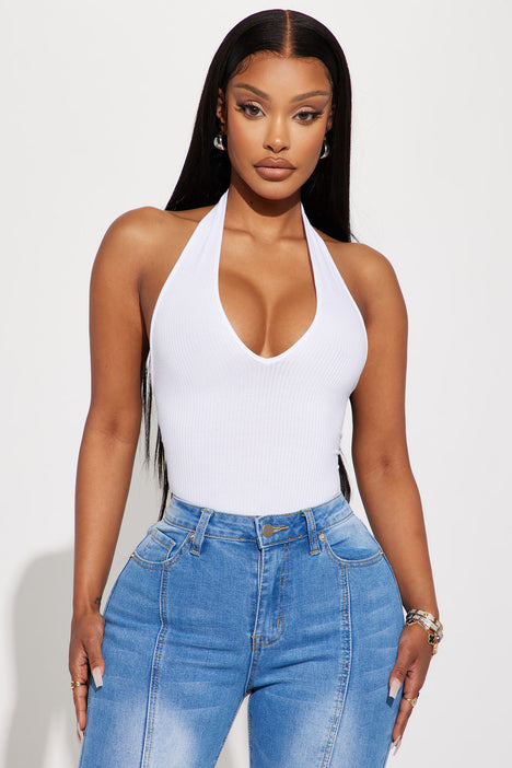 White halter top bodysuit top
