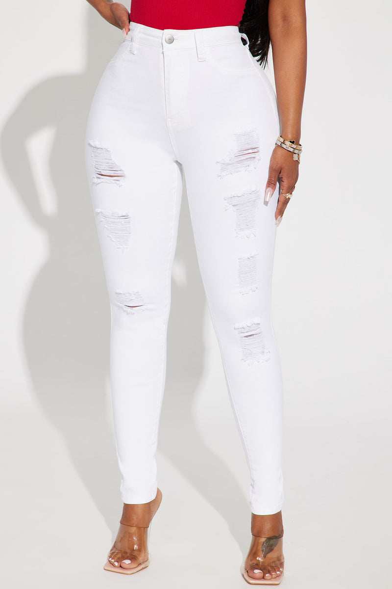 Let's Hit It Ripped Stretch Skinny Jeans - White | Fashion Nova, Jeans ...
