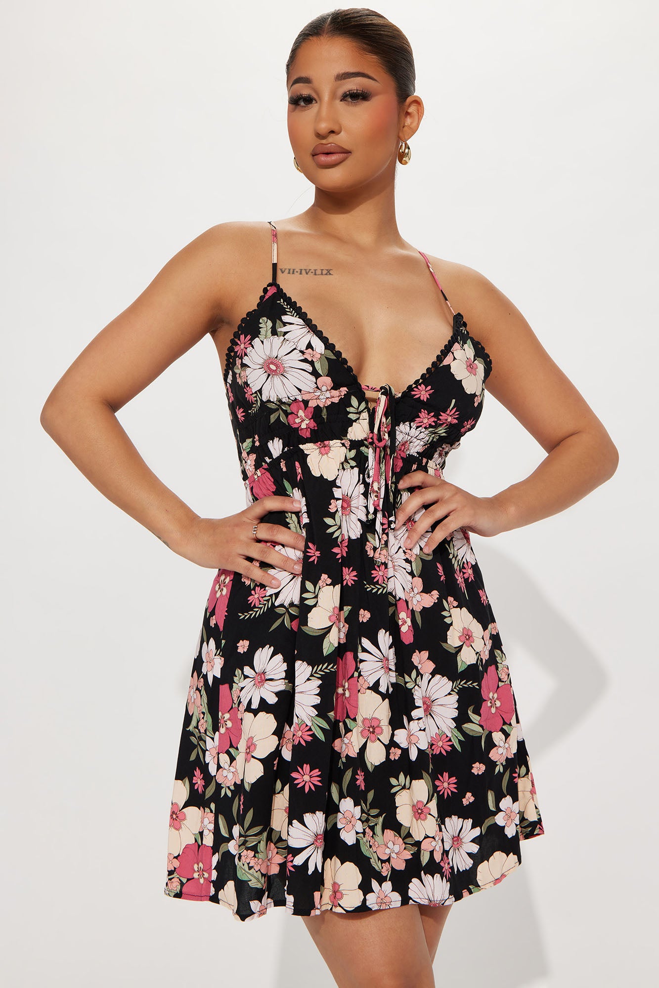 Floral Deep V Neck Cami Dress Black Fashion Nova Dresses