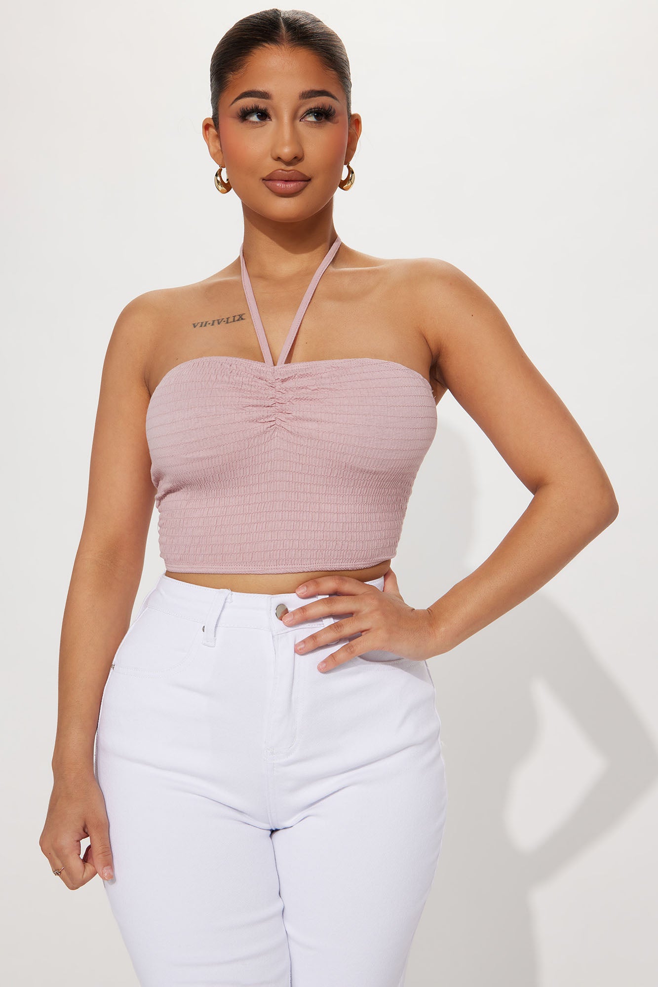 Ana Smocked Halter Top Pink Fashion Nova Knit Tops Fashion Nova