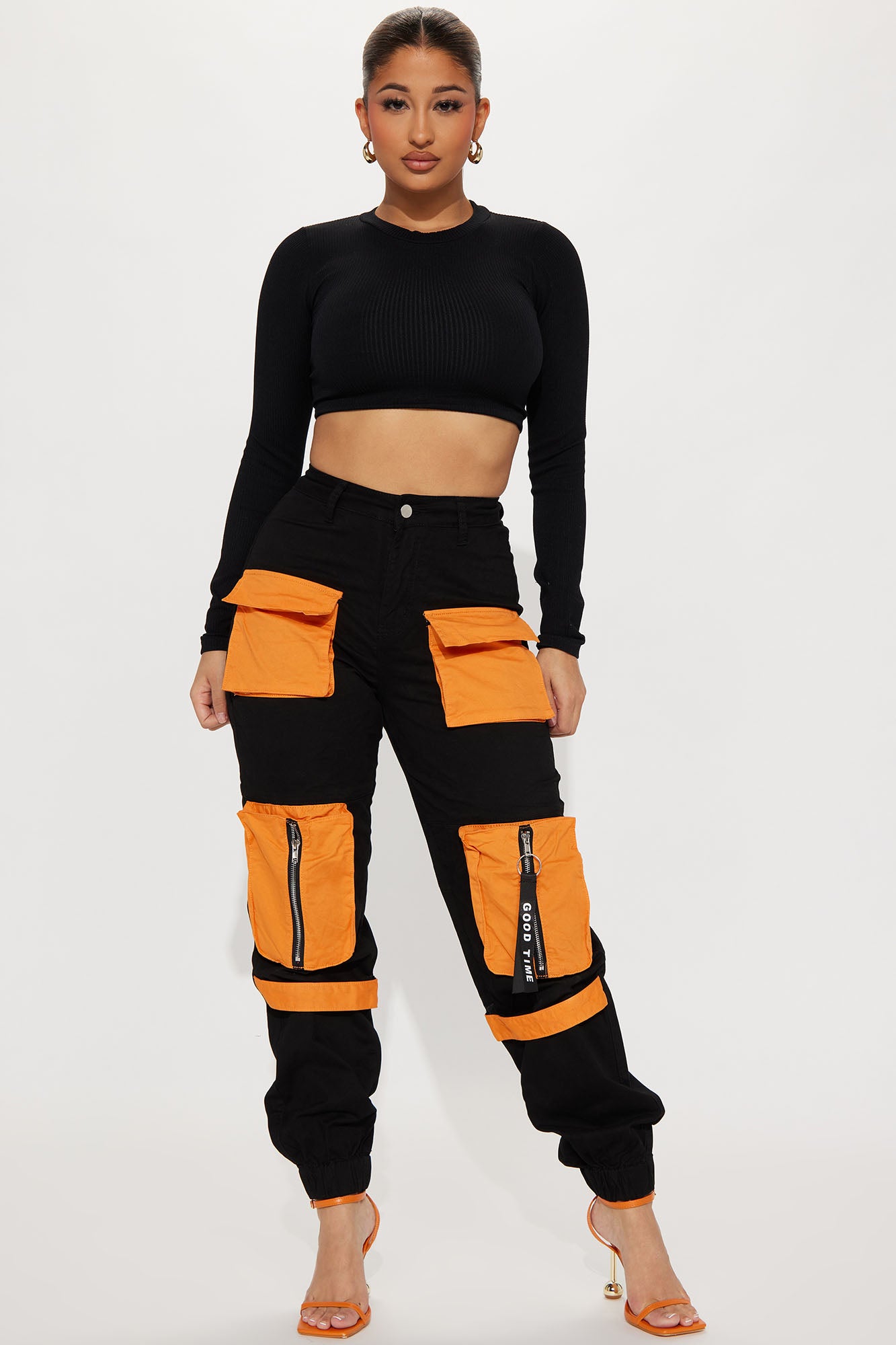 Black and orange cargo pants on sale