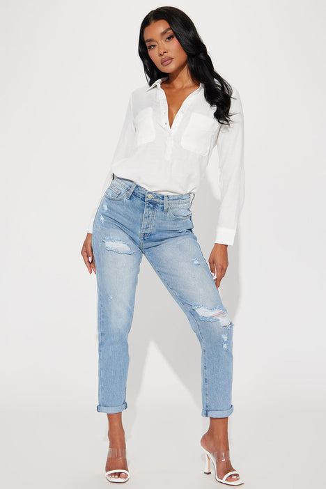 Best Interest Ripped Mom Jean Light Wash