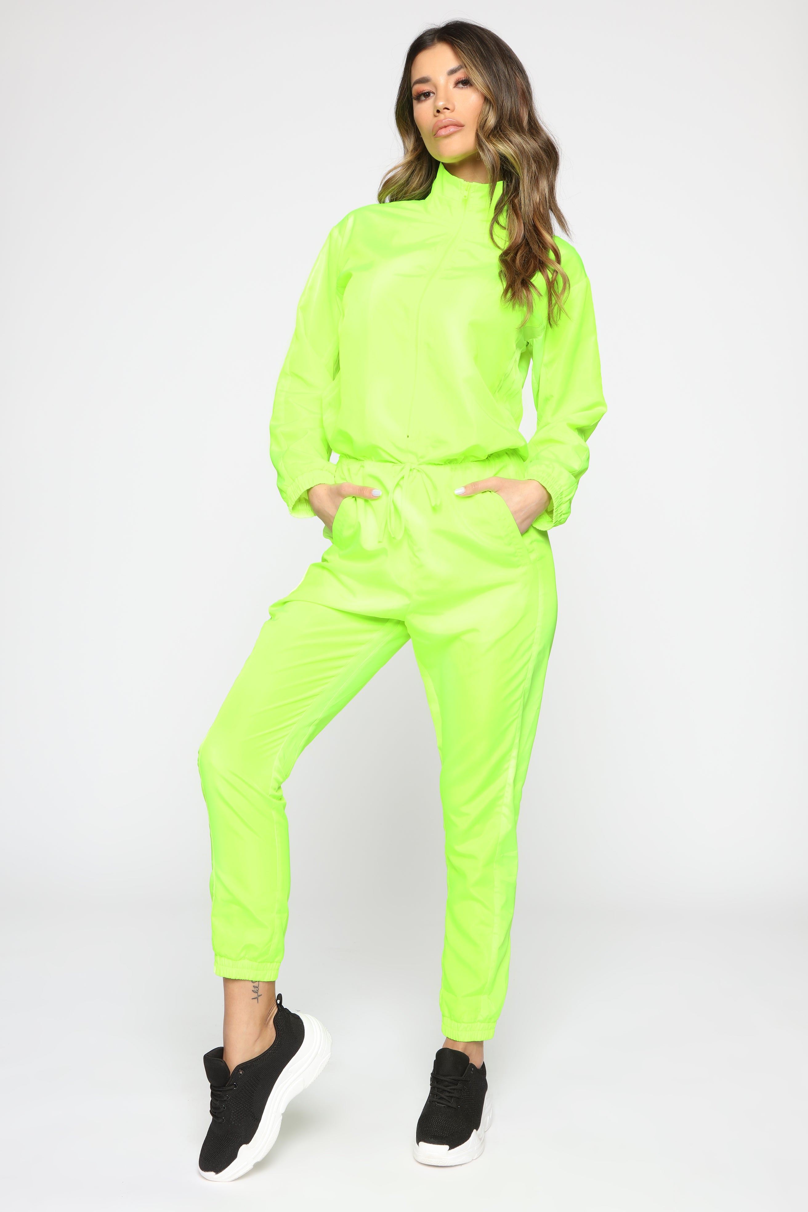 Jump In My G Wagon Windbreaker Jumpsuit Lime Fashion Nova