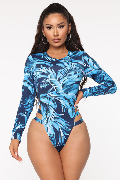 Buy GINGLA Fashion Ins Surfing Short-Sleeved One-Piece Swimsuit in blue  2024 Online