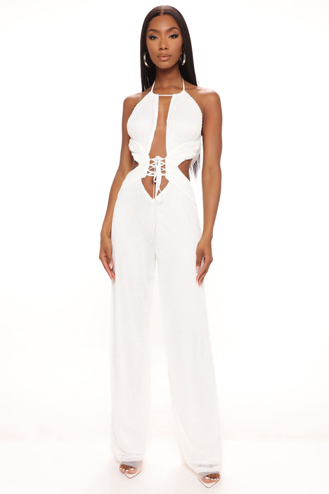 White fishnet jumpsuit hot sale
