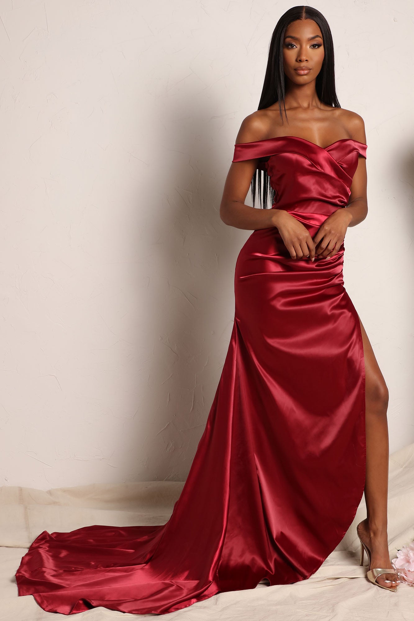 Wine satin dress discount