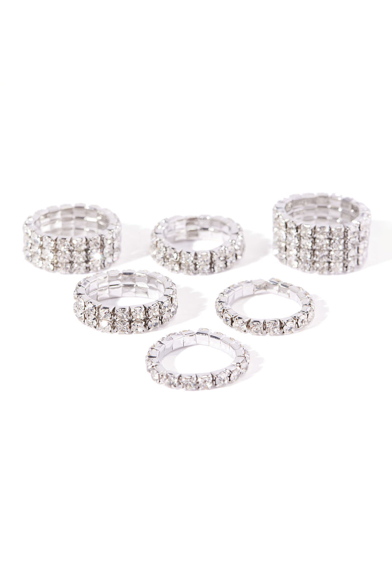 Dazzled In Diamonds 6 Piece Ring Set Silver Fashion Nova, Jewelry