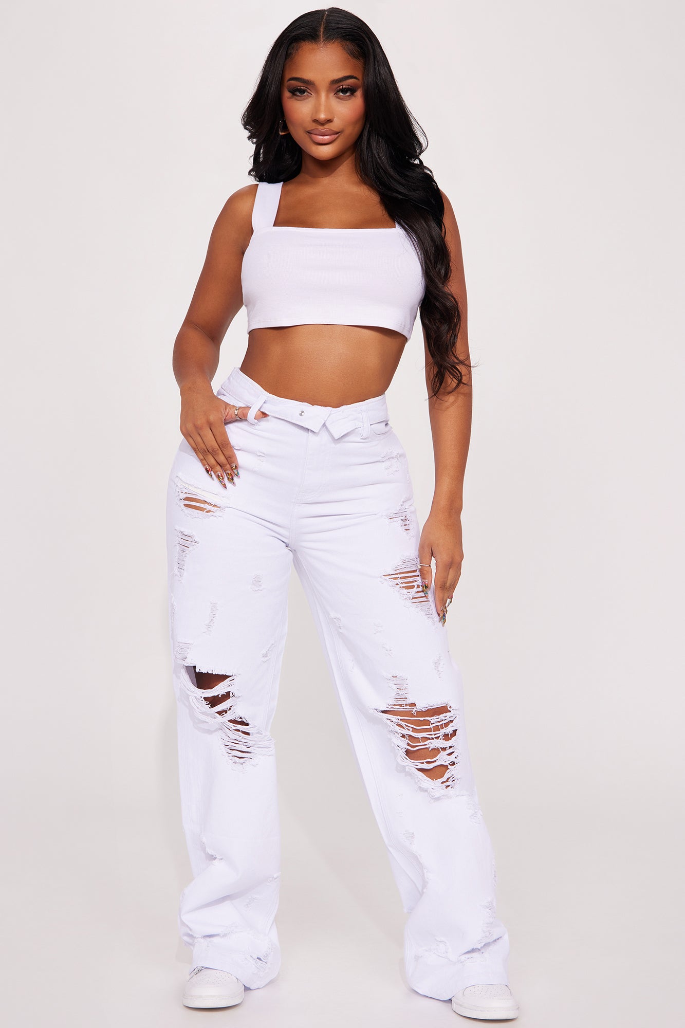 Baggy white jeans womens top