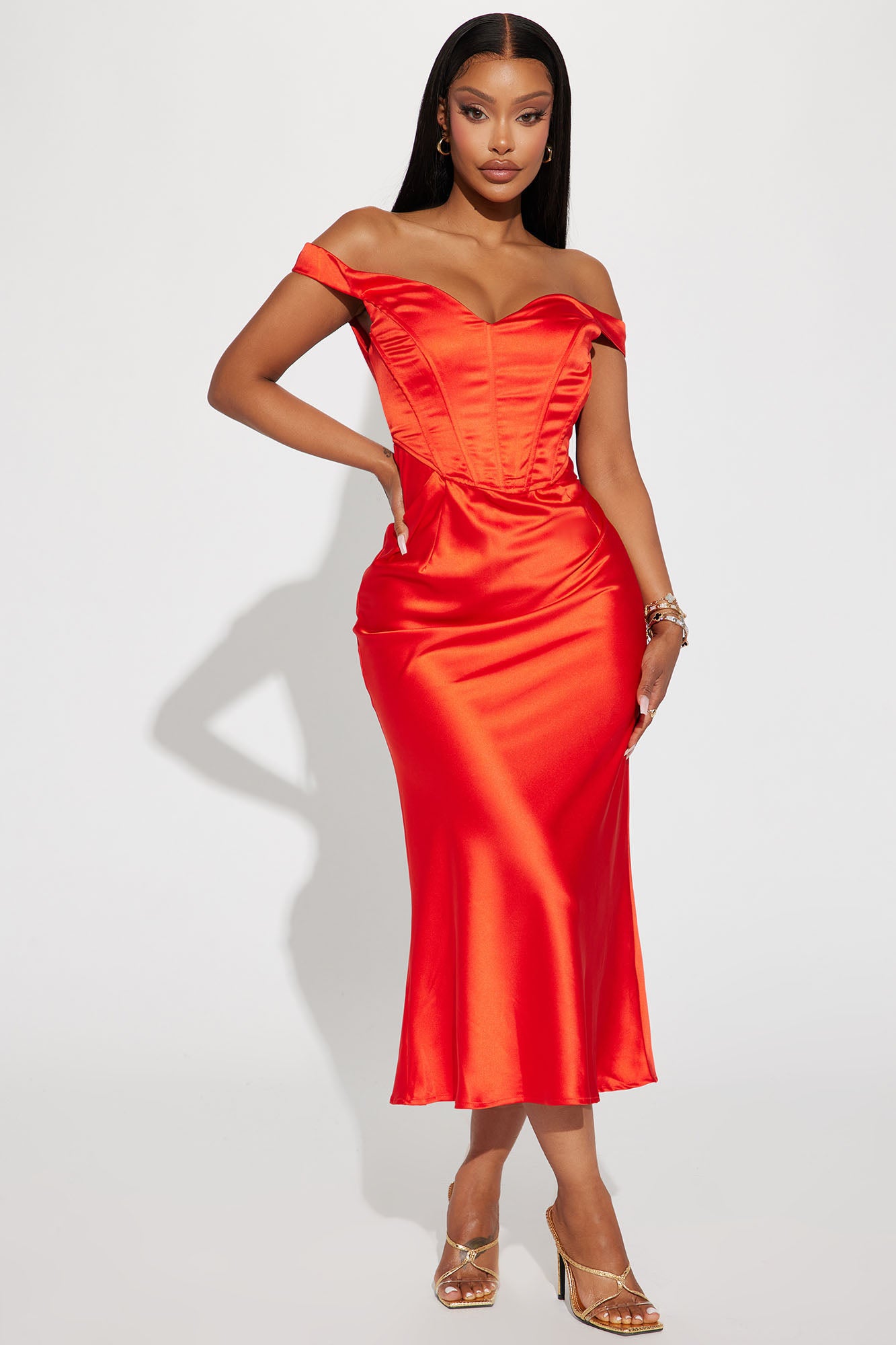 Fashion nova red satin store dress