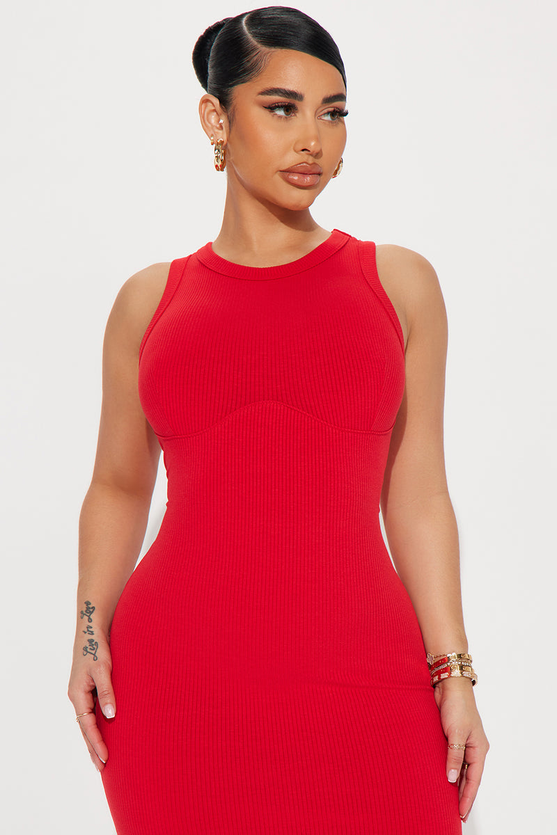 Red Foshon The Ribbed Midi Dress - Red | Fashion Nova, Dresses | Fashion Nova